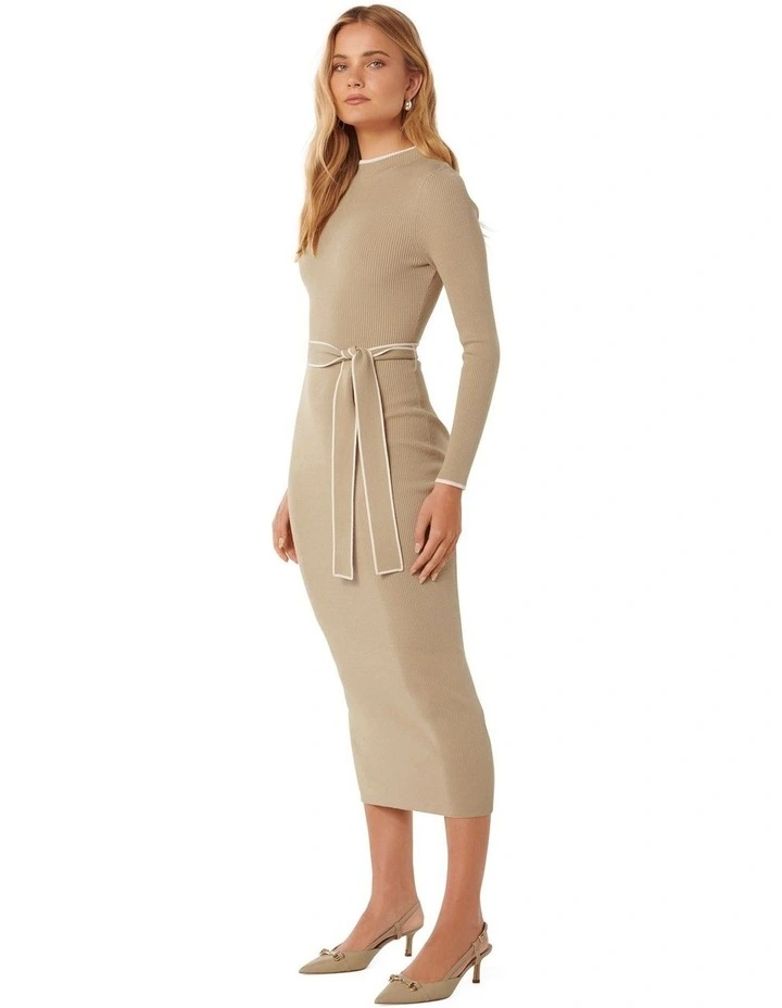 Ariella Tipped Detail Knit Dress in Camel image 3