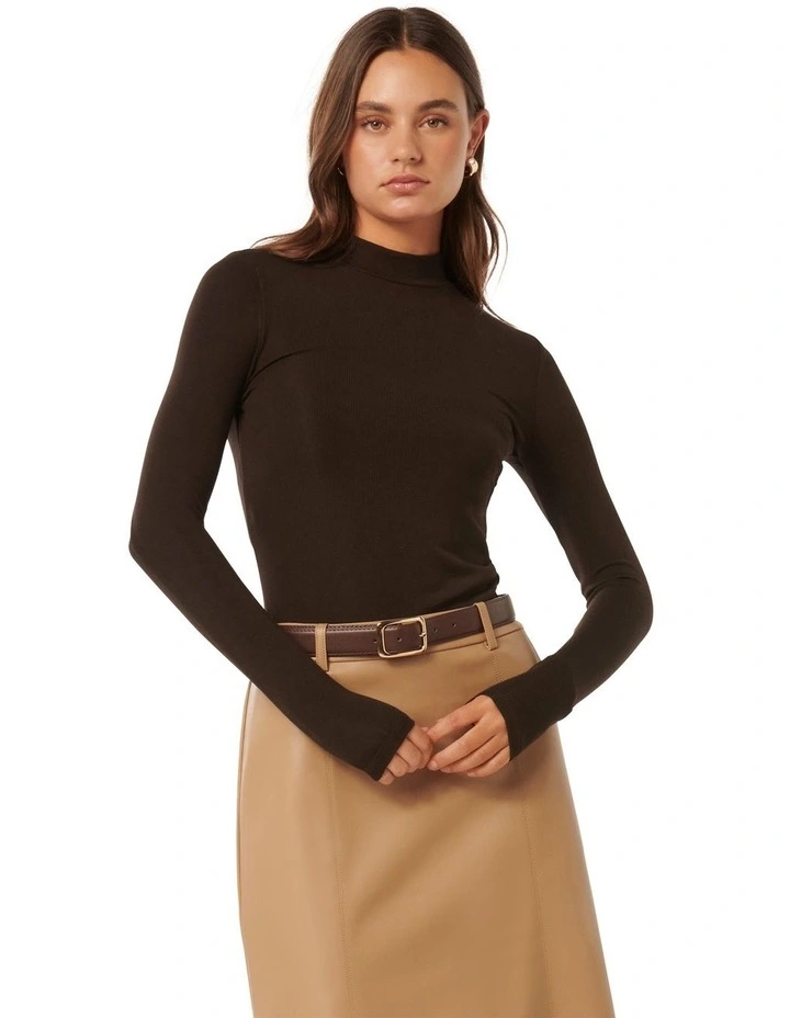 Candice High Neck Rib Top in Chocolate image 1