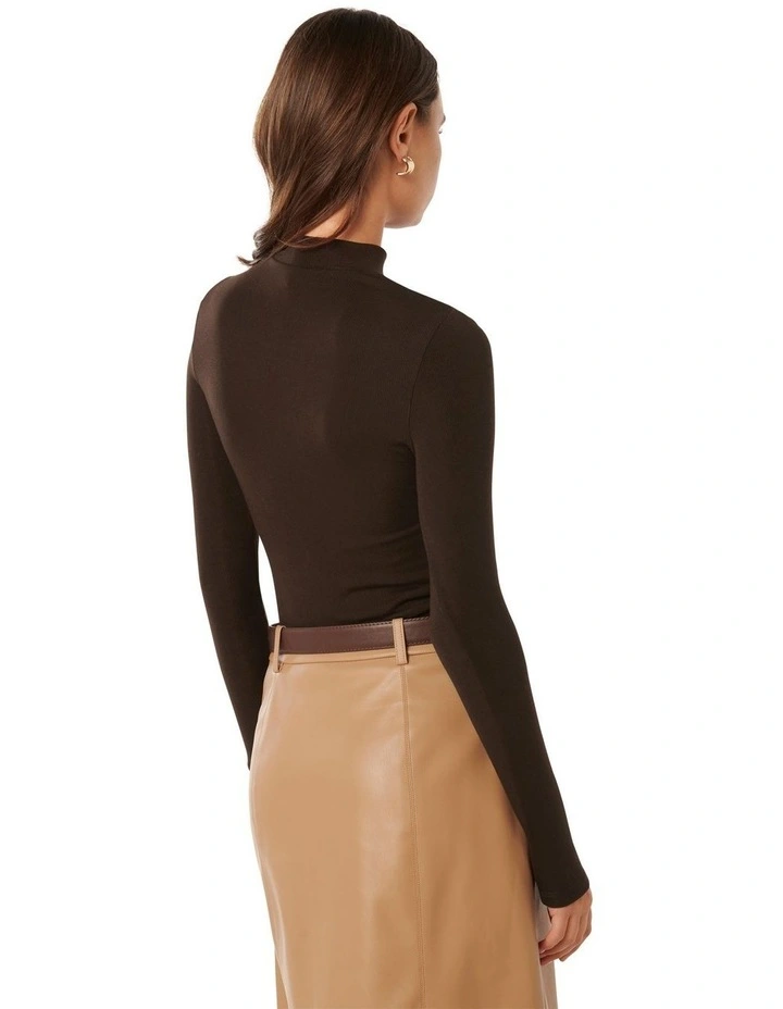 Candice High Neck Rib Top in Chocolate image 2