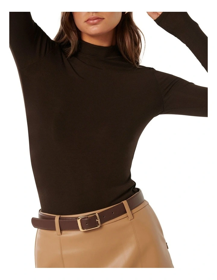 Candice High Neck Rib Top in Chocolate image 4