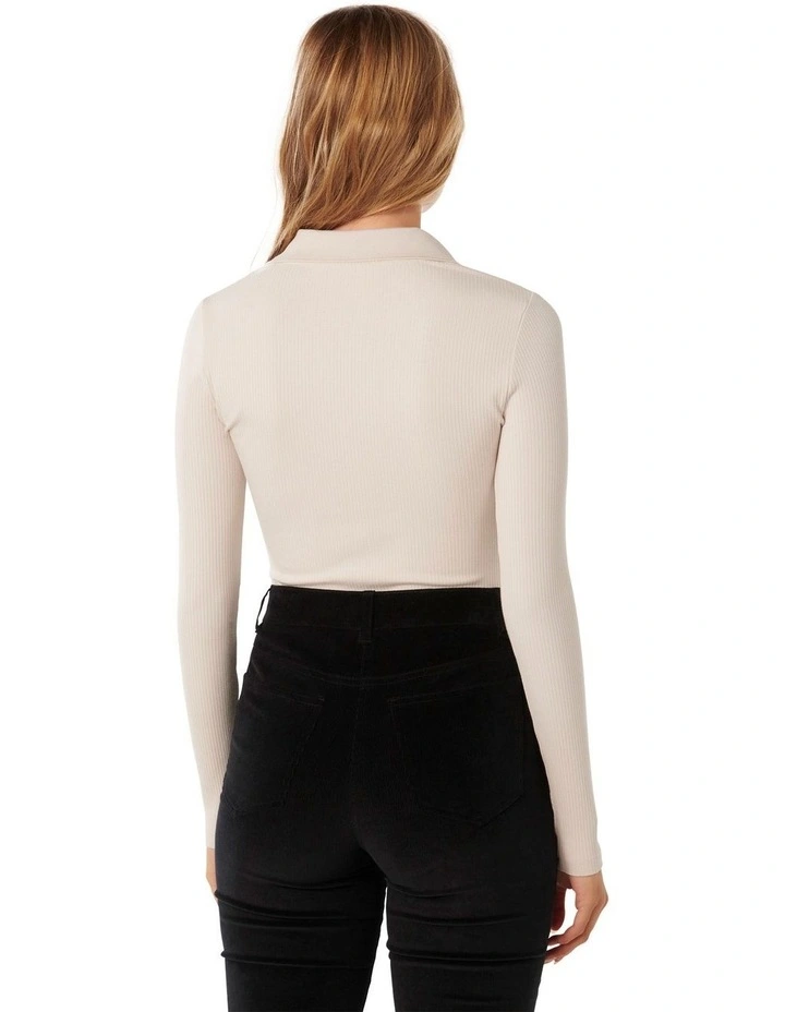 Paris V-Neck Polo Long Sleeves Top in Cream image 2