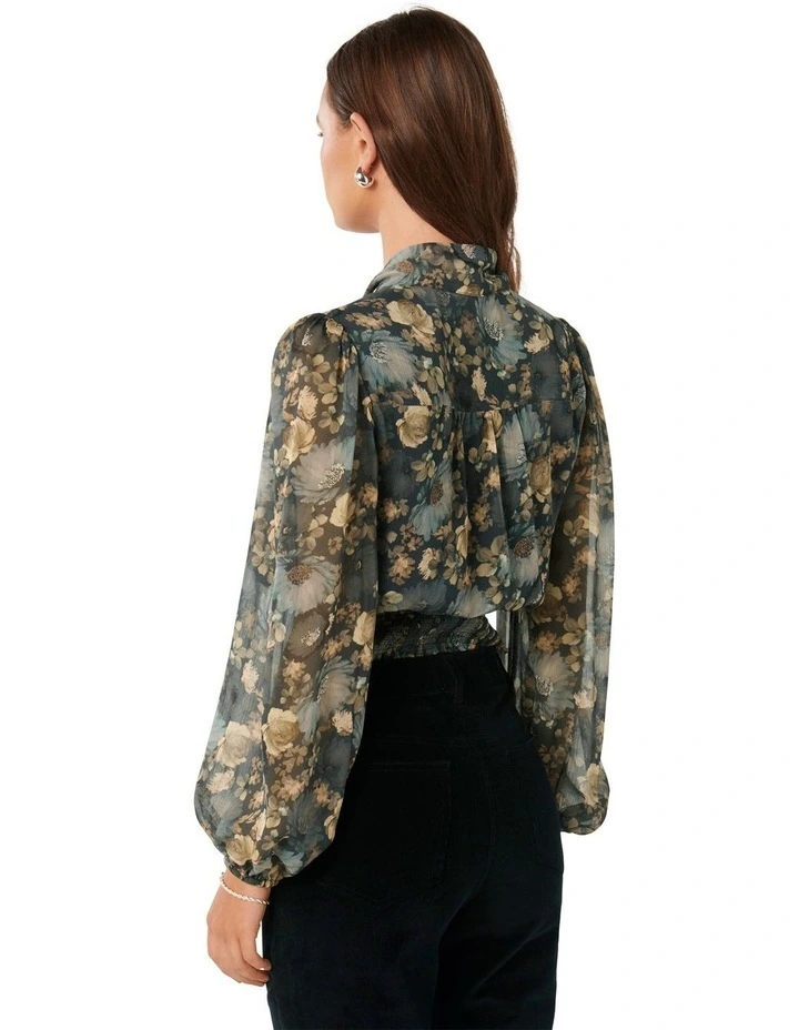 Gloria Shirred Printed Blouse in Blue Multi image 2