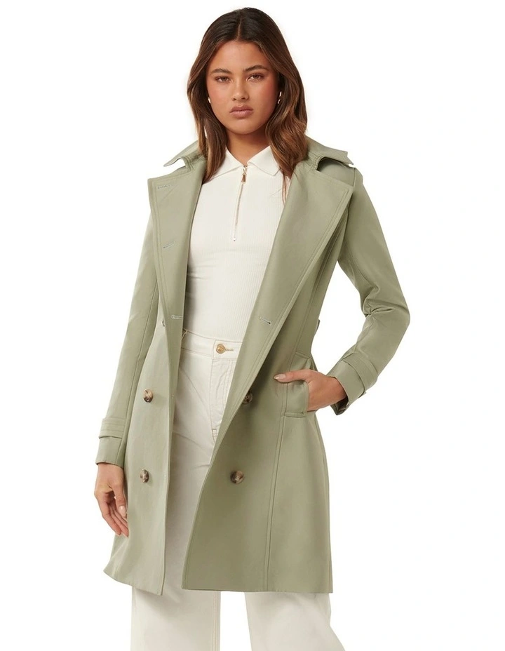 Alicia Short Hooded Trench Coat in Green image 1
