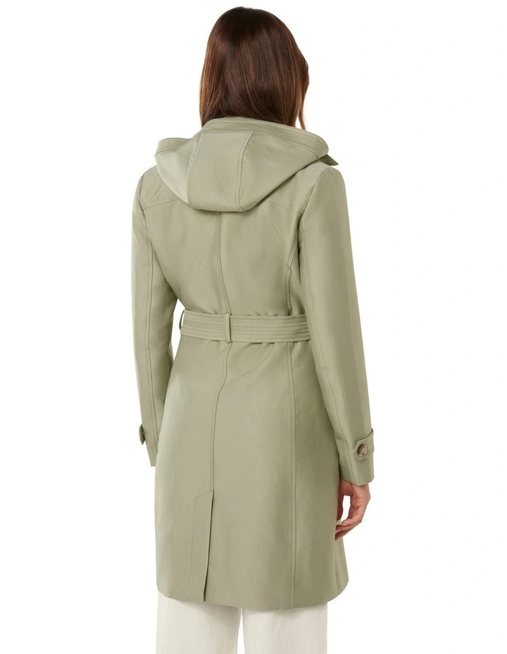 Alicia Short Hooded Trench Coat in Green image 2