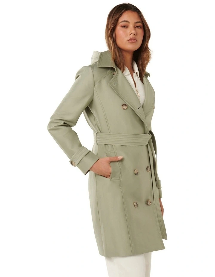 Alicia Short Hooded Trench Coat in Green image 3
