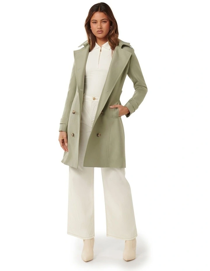 Alicia Short Hooded Trench Coat in Green image 5