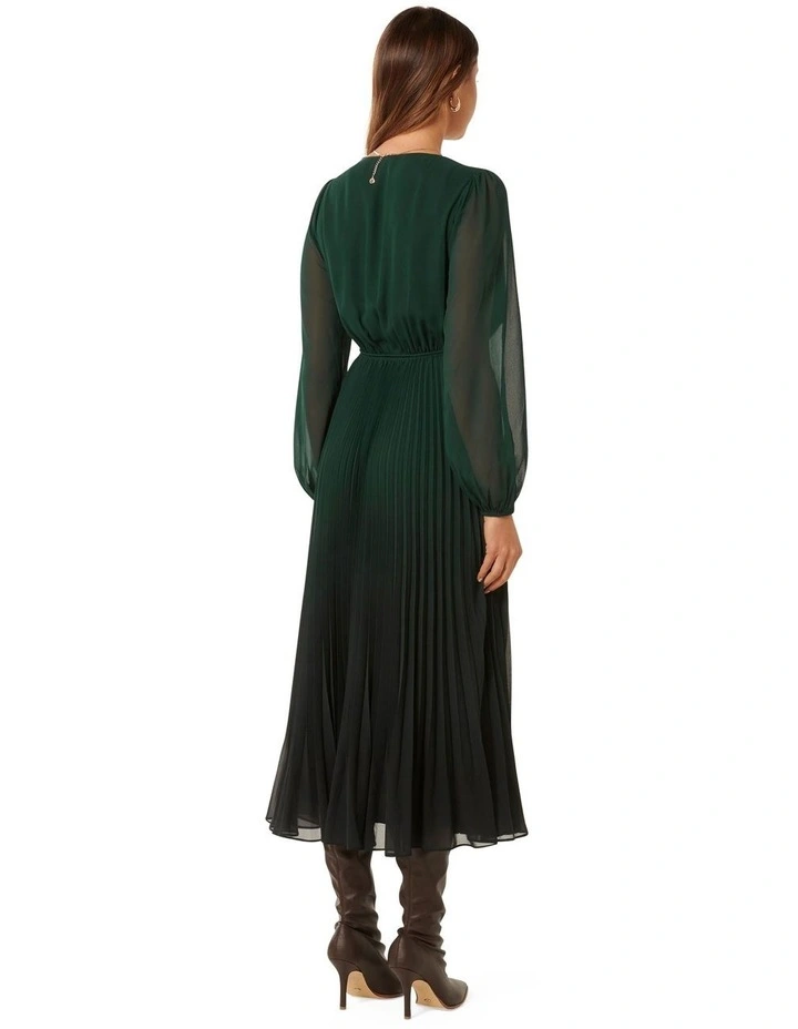 Forever New Priscilla Long Sleeves Pleated Midi Dress in Green | MYER