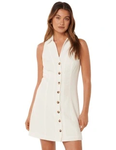 Aletta Textured Button Front Mini Dress in White