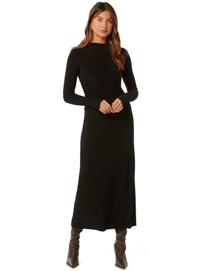 Kiera Long Sleeve Midi Dress in Black image 1