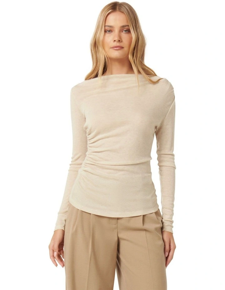 RaeLynn Ruched Wool Blend Top in Cream image 1