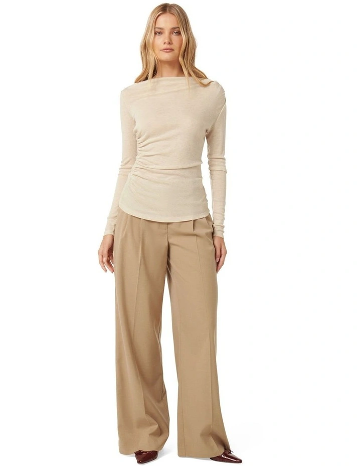 RaeLynn Ruched Wool Blend Top in Cream image 5