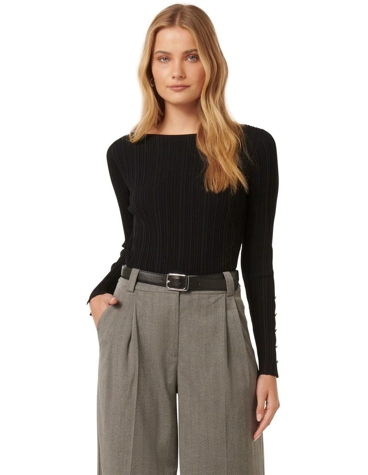 Elle Button Detail Jumper in Black image 1