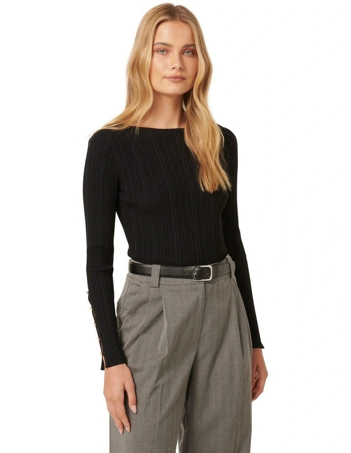 Elle Button Detail Jumper in Black image 3