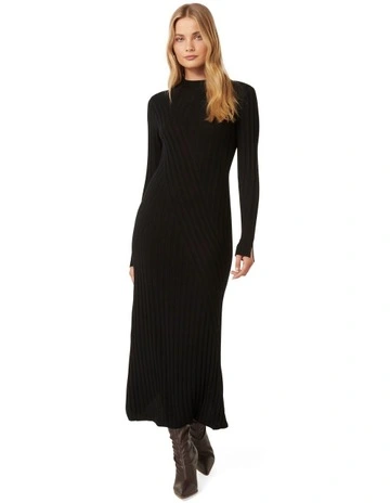 Melody Rib Transfer Midi Dress in Black