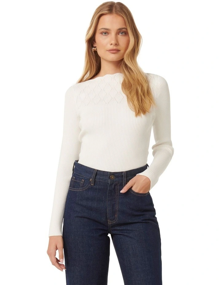 Macey Pointelle Jumper in White image 1