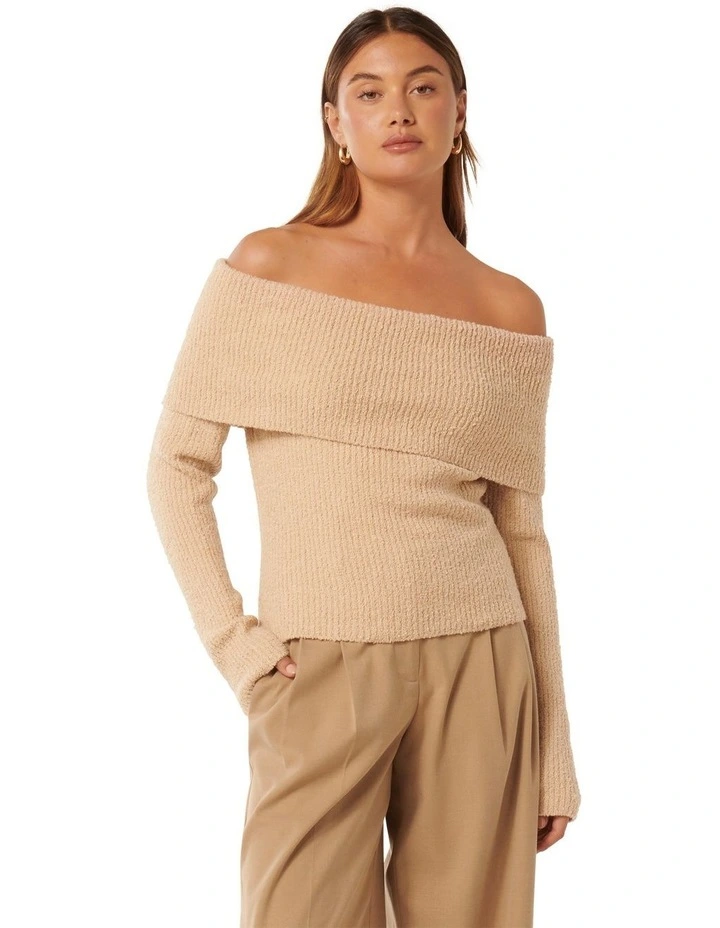 Mariah Boucle Bardot Jumper in Neutral image 1