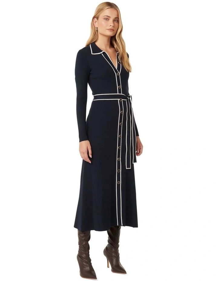 Clara Tipped A-Line Dress in Navy image 3