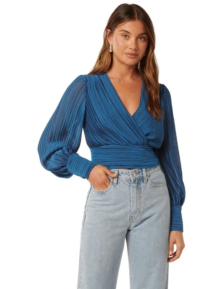 Kiana Wrap Plisse Top in Blue image 1