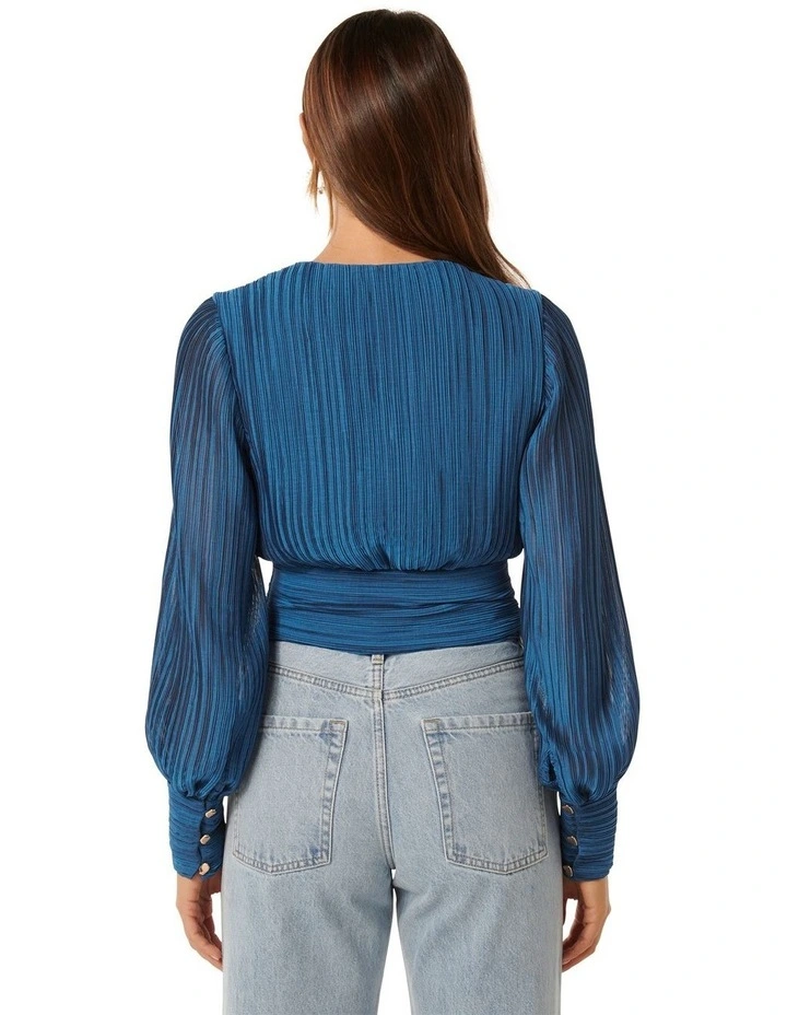Kiana Wrap Plisse Top in Blue image 2