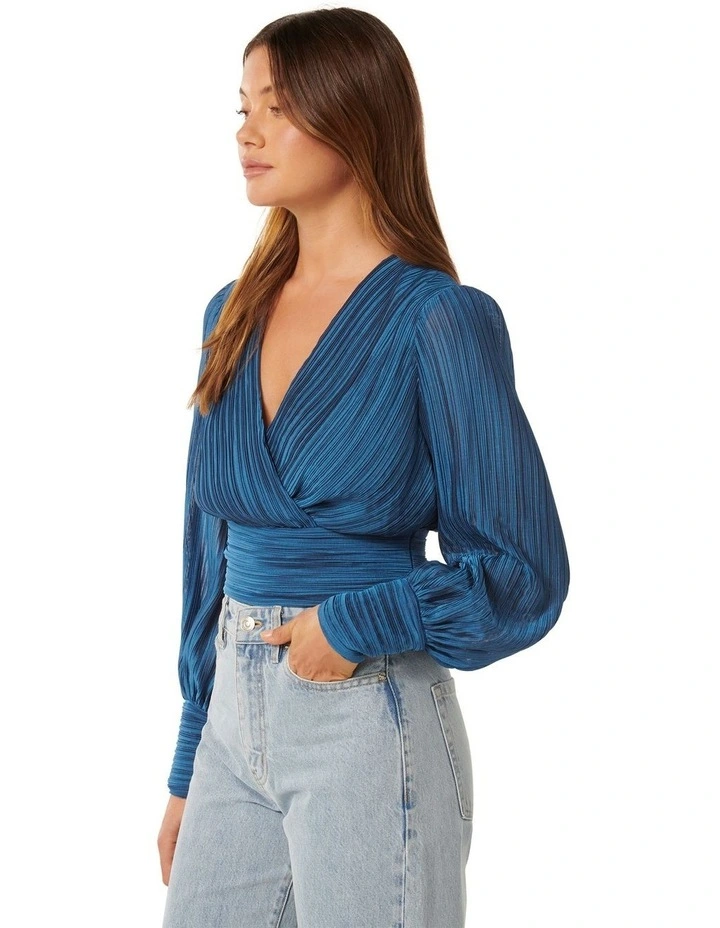 Kiana Wrap Plisse Top in Blue image 3