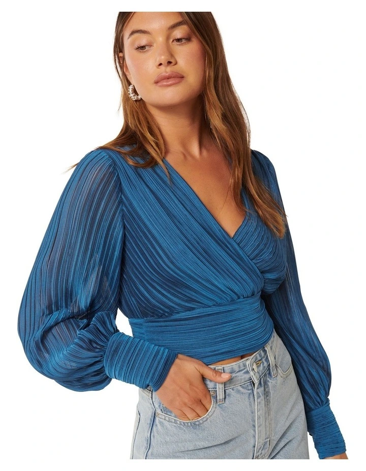 Kiana Wrap Plisse Top in Blue image 4