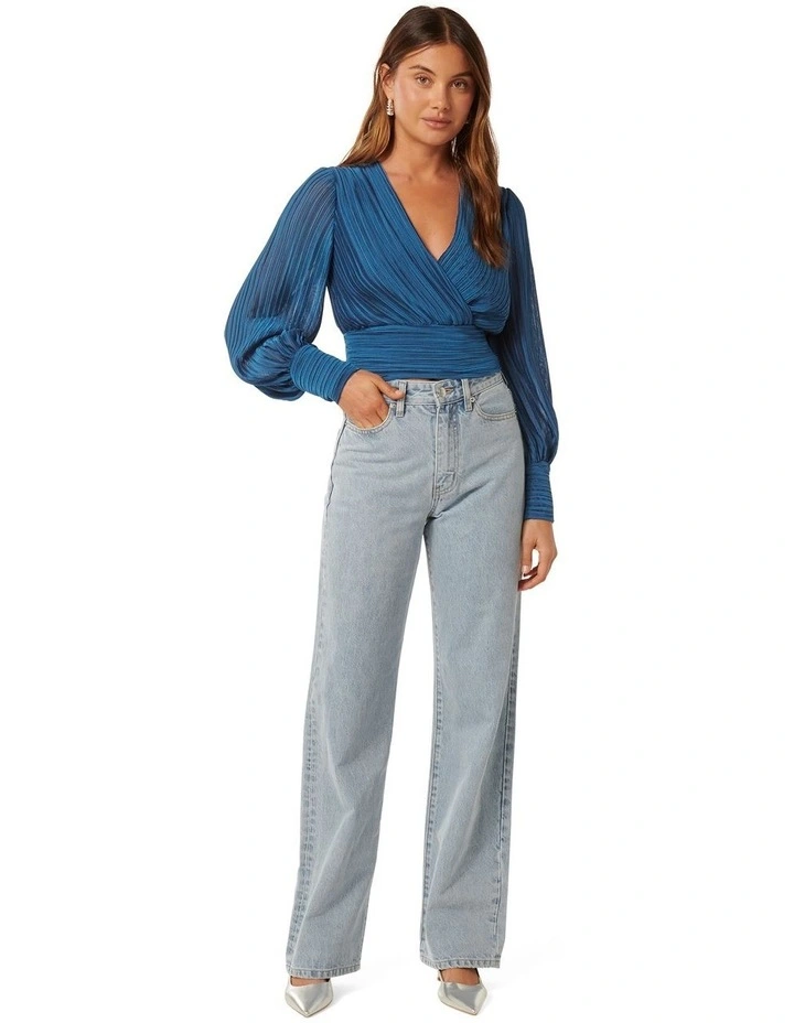 Kiana Wrap Plisse Top in Blue image 5