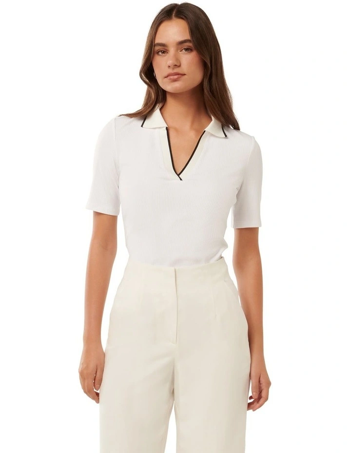 Reina Contrast Polo Top in White image 1