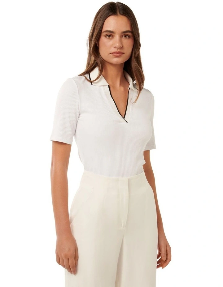 Reina Contrast Polo Top in White image 3