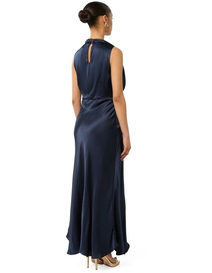 Cassie Satin Midi Dress in Navy Blue image 2