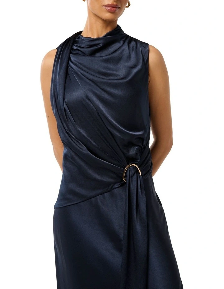 Cassie Satin Midi Dress in Navy Blue image 4