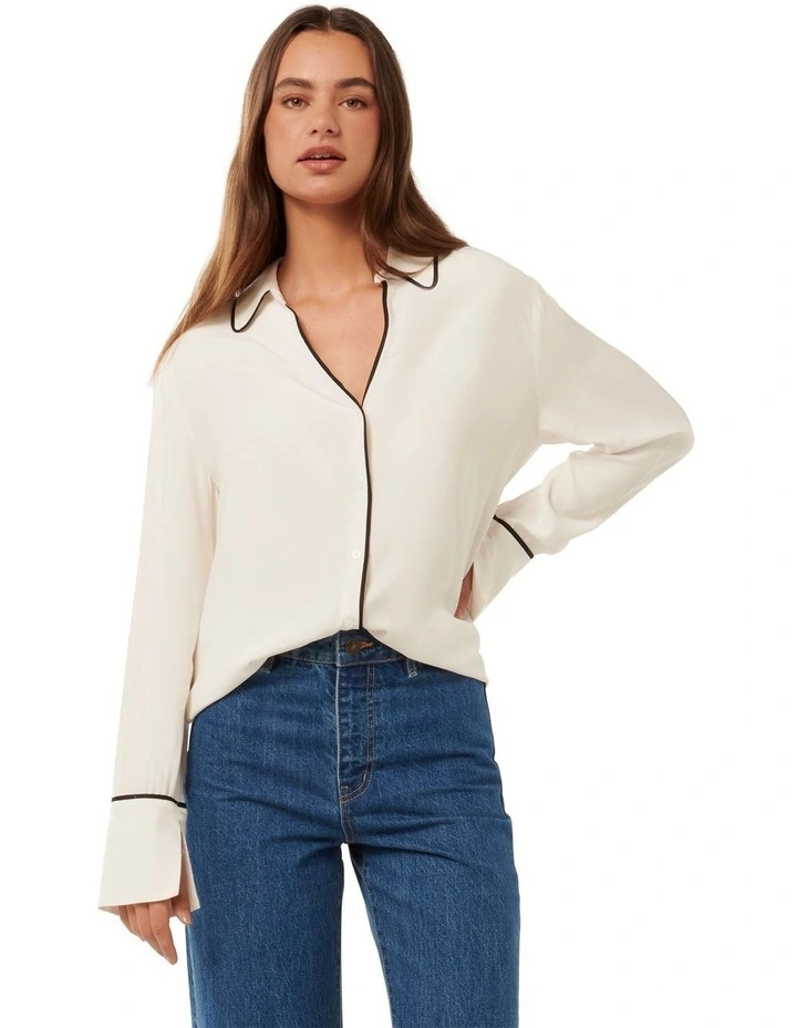 Liza Contrast Trim Shirt in White image 1