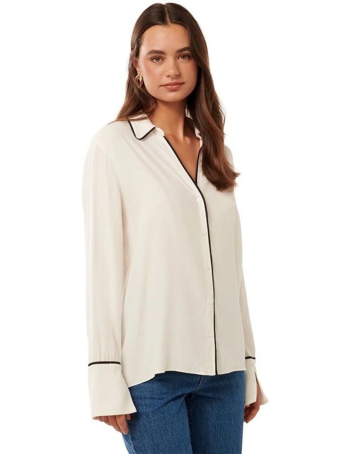 Liza Contrast Trim Shirt in White image 3