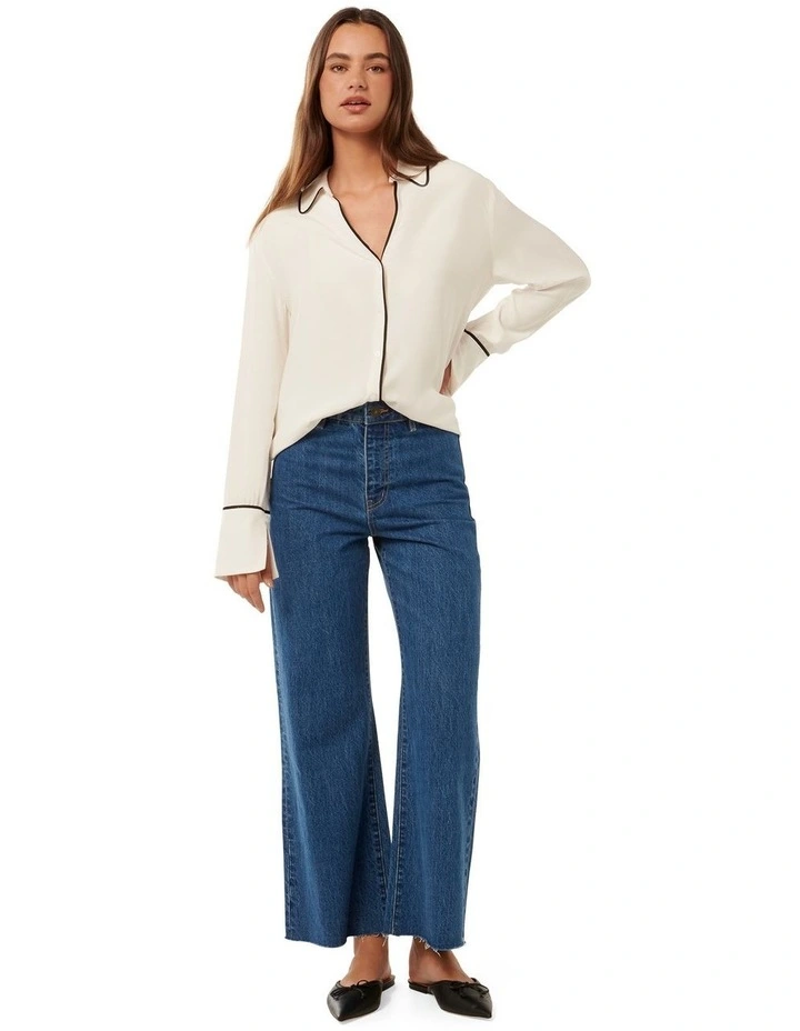 Liza Contrast Trim Shirt in White image 5
