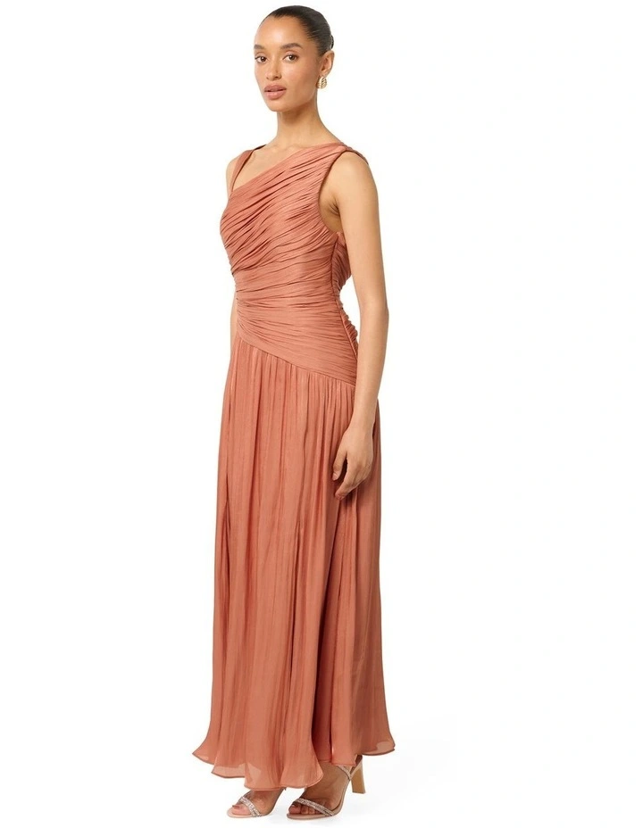 Nya Metallic Asymmetrical Maxi Dress in Orange image 3