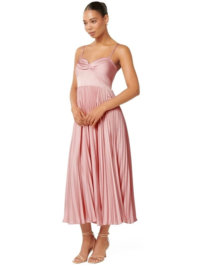 Chloe Pleated Midi Dress in Soft Blush image 3