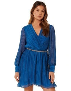 Genevieve Pleated Mini Dress in Blue