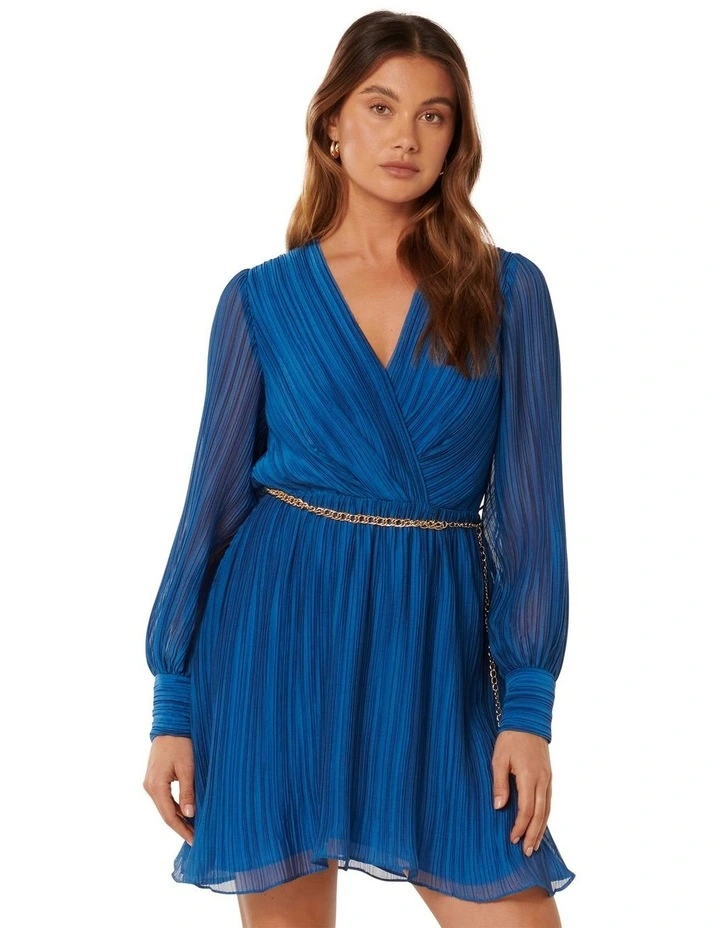 Genevieve Pleated Mini Dress in Blue image 1