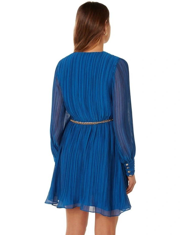 Genevieve Pleated Mini Dress in Blue image 2