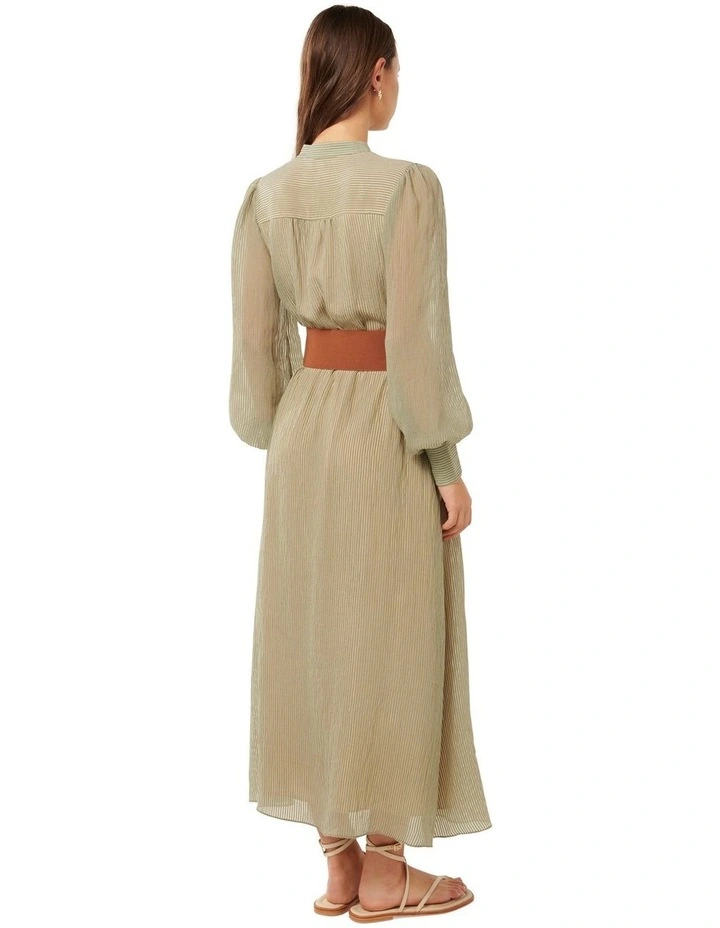 Anja Self Stripe Belted Midi Dress in Soft Sage image 2