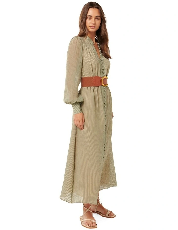 Anja Self Stripe Belted Midi Dress in Soft Sage image 3