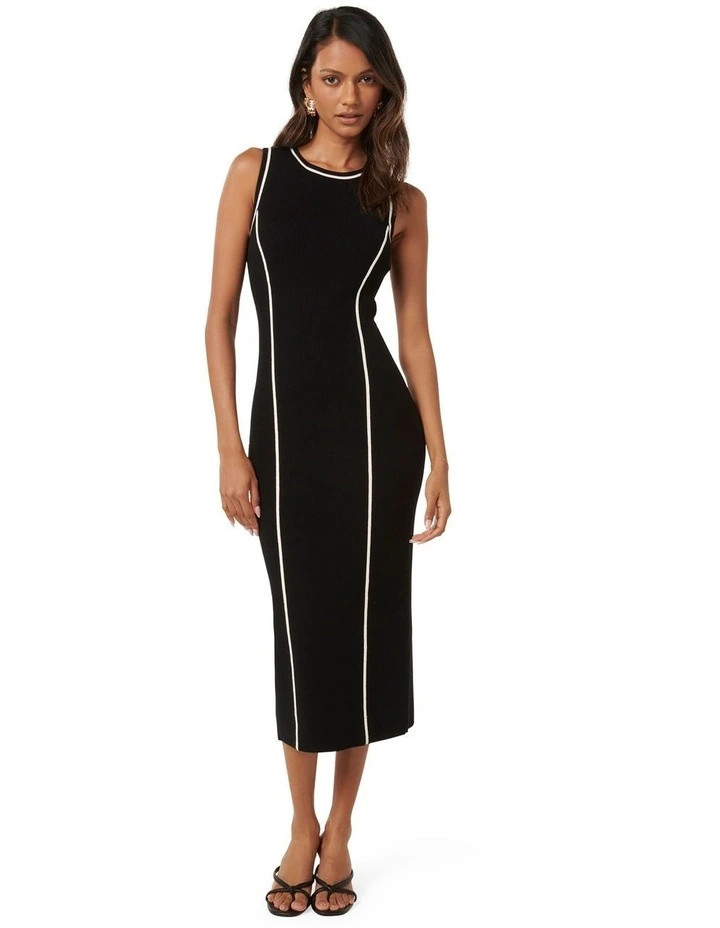 Cleo Tipped Midi Dress in Black image 1