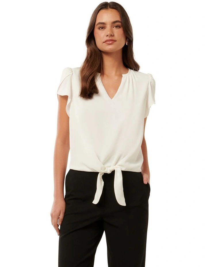 Mila Tie Front Top in Porcelain White image 1