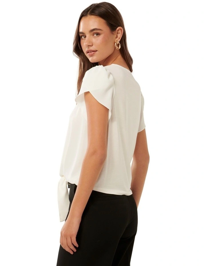 Mila Tie Front Top in Porcelain White image 2
