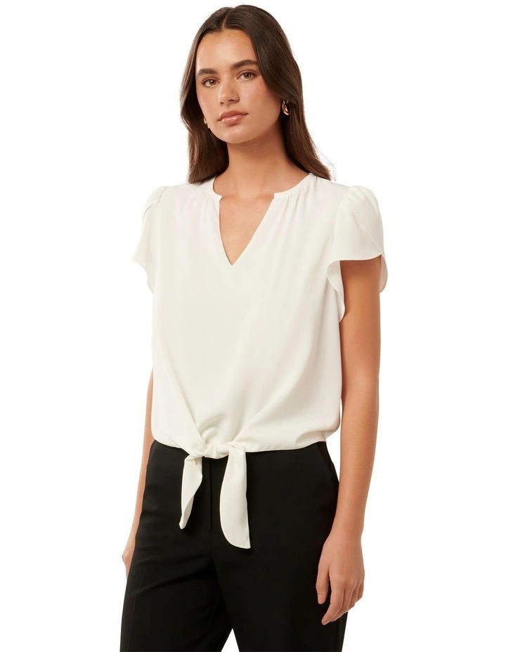 Mila Tie Front Top in Porcelain White image 3
