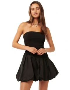 Jordyn Mixed Fabric Bubble Hem Mini Dress in Black