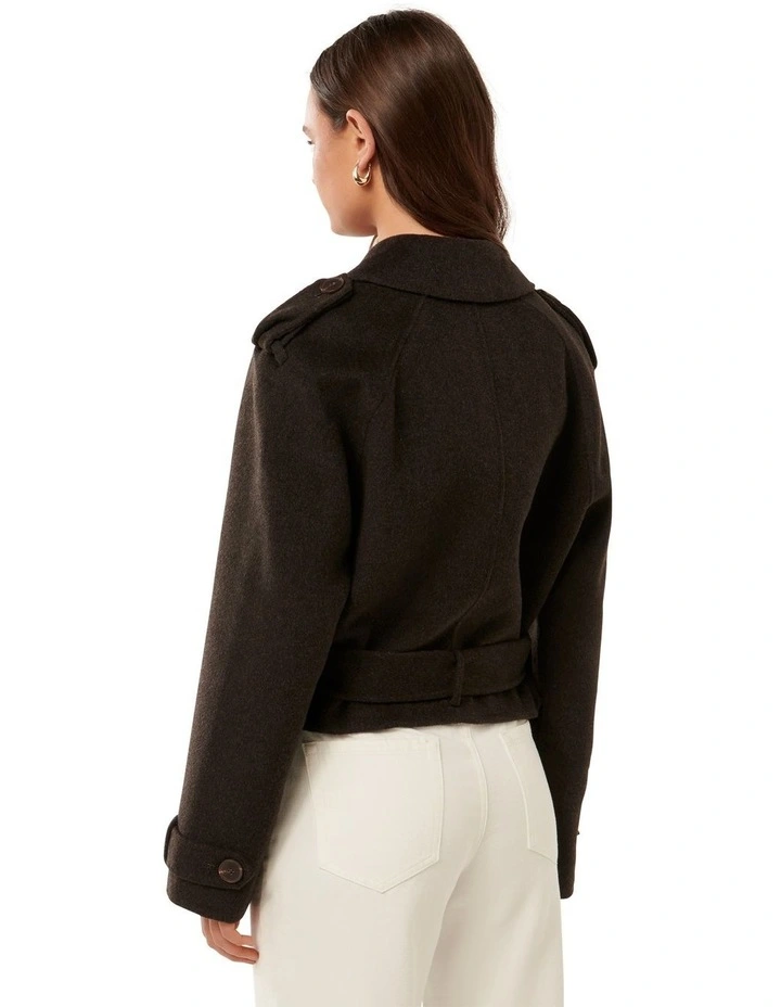 Fifi Felled Cropped Trench Coat in Brown image 2