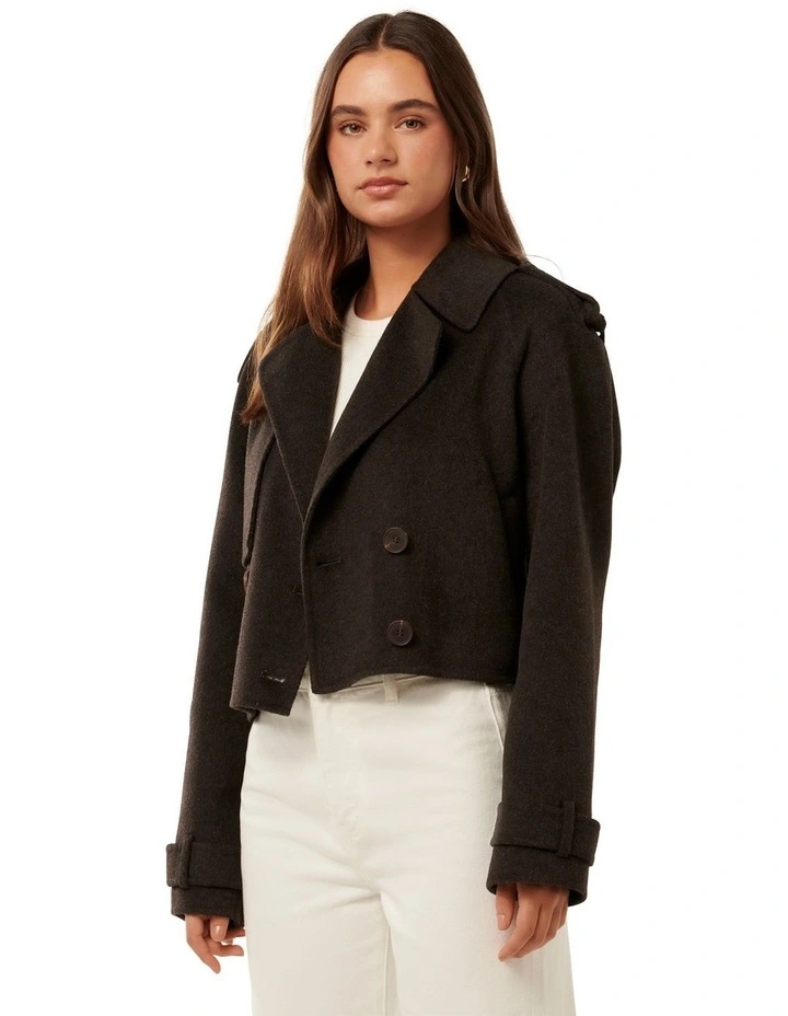Fifi Felled Cropped Trench Coat in Brown image 3