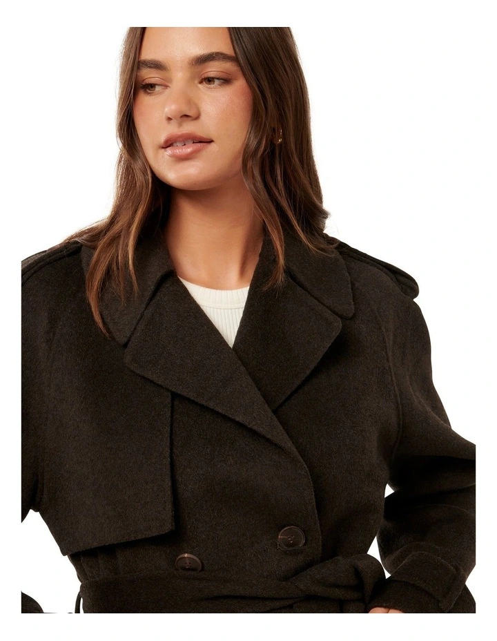 Fifi Felled Cropped Trench Coat in Brown image 4