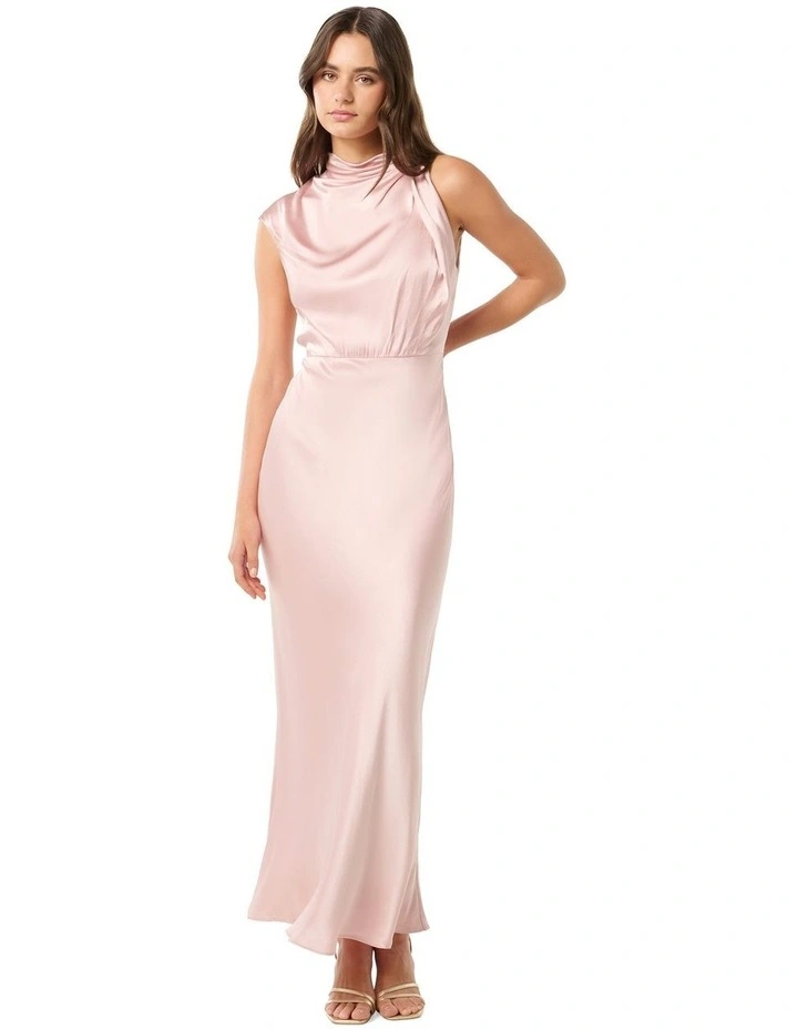 Sienna High Neck Satin Maxi Dress in Soft Blush image 1