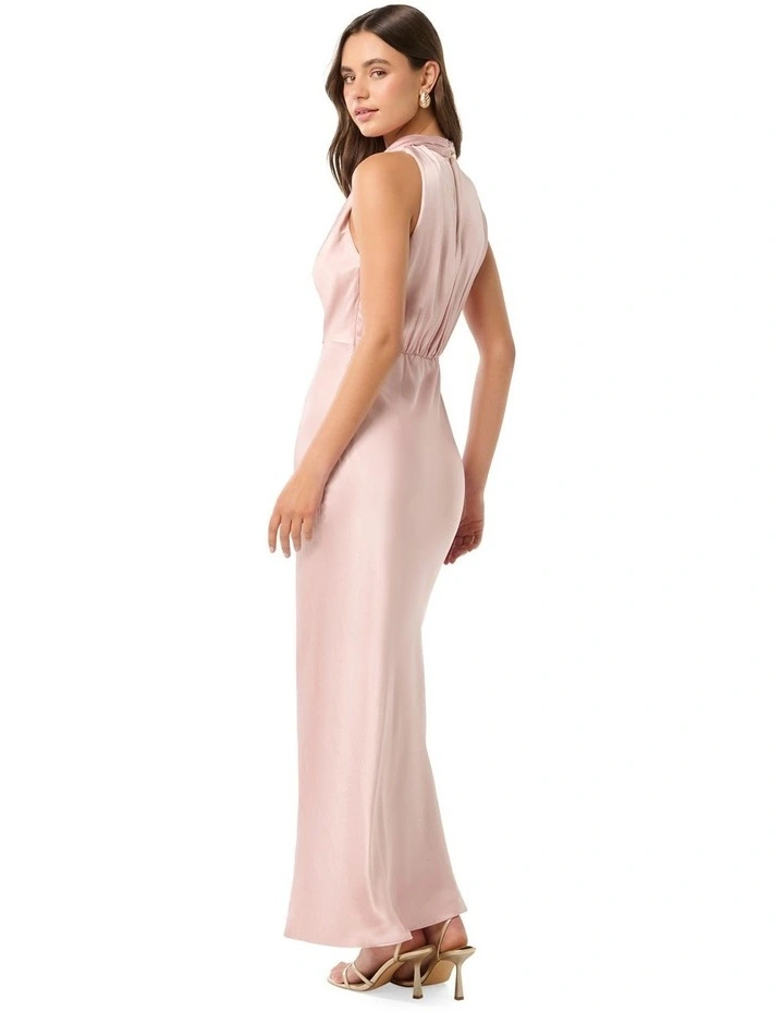 Sienna High Neck Satin Maxi Dress in Soft Blush image 2